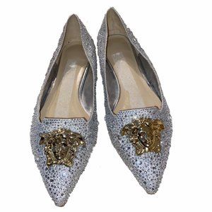 Silver Rhinestone Medusa Head Flats